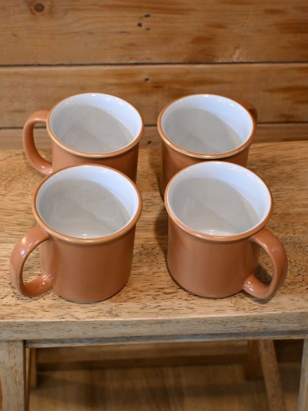 Vintage Crown Corning Terracotta / White Coffee Mugs - Set of 4 Made in Japan